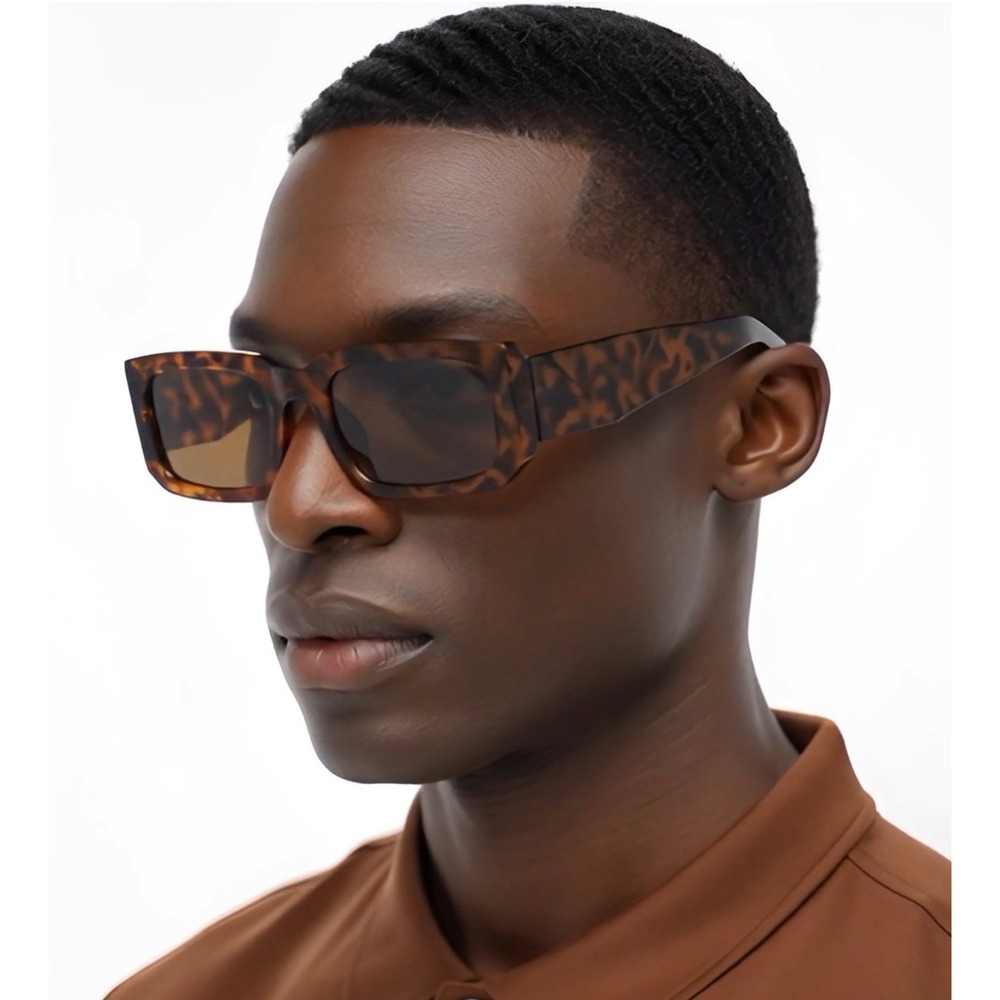 Thick Frame Sunglasses Brown Lens Men Hip Hop Retro Tortoiseshell Rectangle 2026